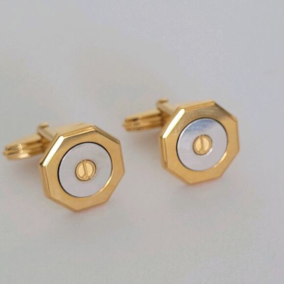 Dunhill D Cufflinks Set Gold Silver Tone Logo Geometric Logo Vintage Retro - Picture 1 of 6